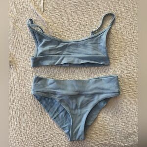 Frankie’s Bikinis Blue Ribbed  Bikini top size XS, bottom size S